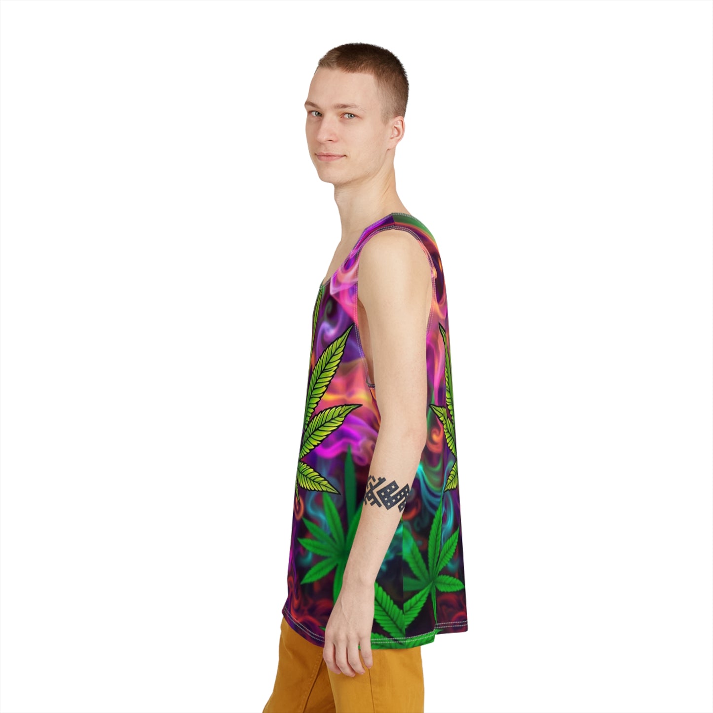 Psychedelic Cannabis Men's Tank Top - Bold Colors & Leaf Design