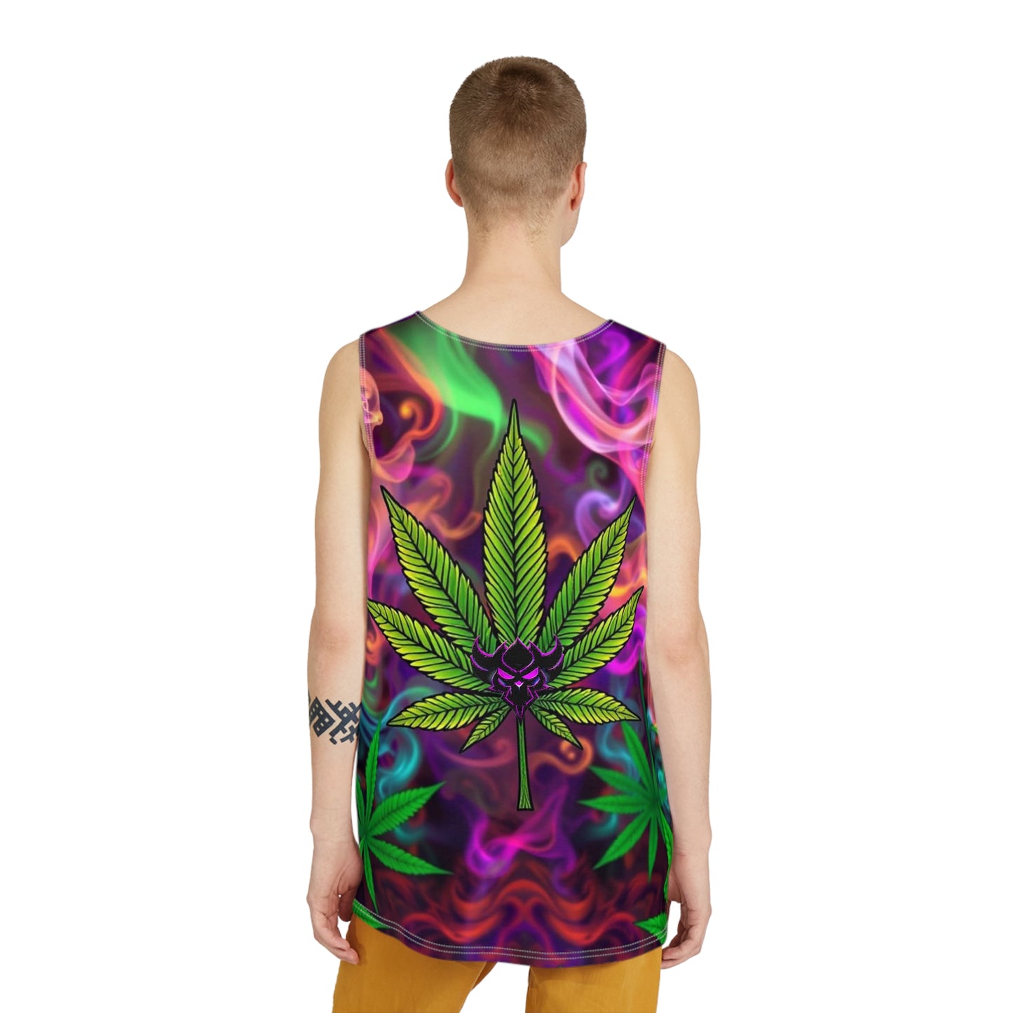 Psychedelic Cannabis Men's Tank Top - Bold Colors & Leaf Design