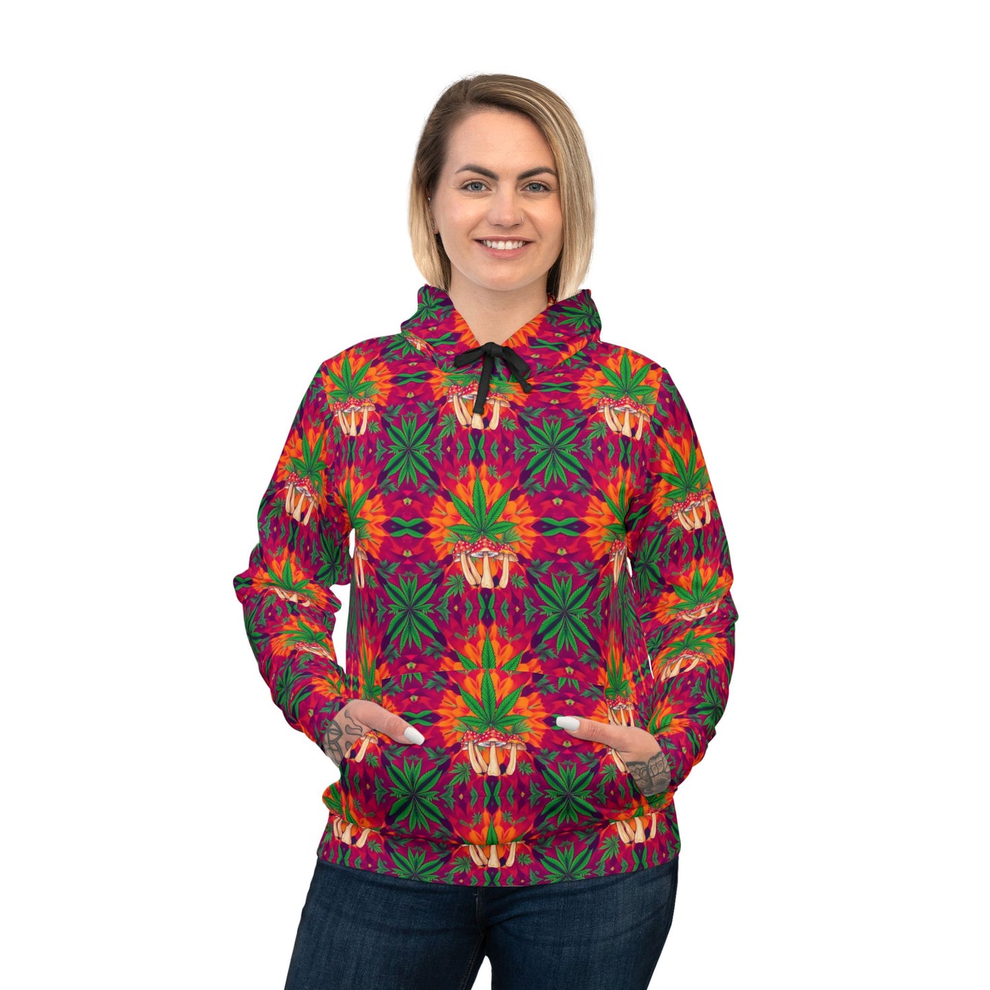 "Marijuana Fumes and Shrooms" Colorful Pattern Athletic Hoodie for Trendy Comfort
