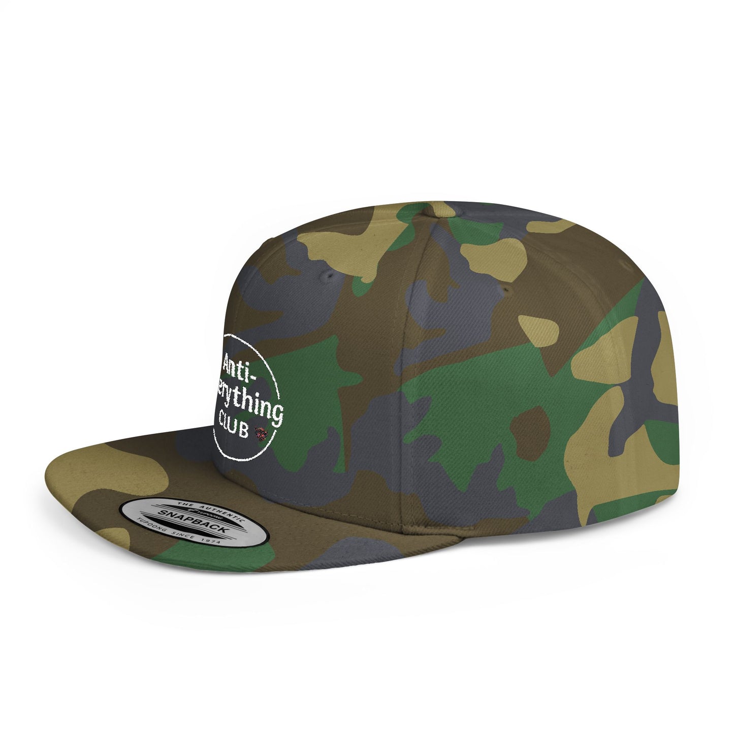 Anti-Everything Club Camo Snapback Cap - Trendy Flat Bill Hat for Casual Style