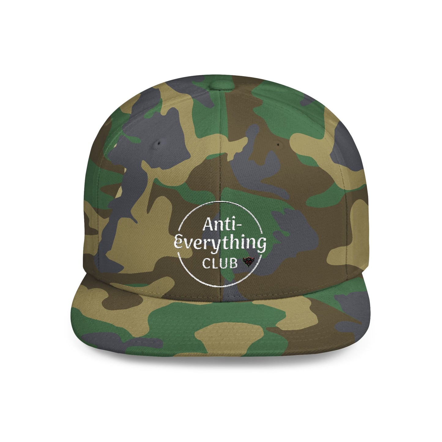 Anti-Everything Club Camo Snapback Cap - Trendy Flat Bill Hat for Casual Style