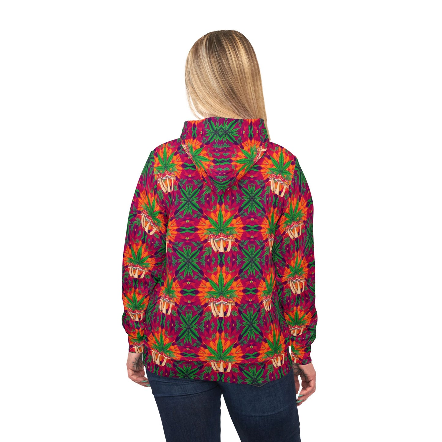 "Marijuana Fumes and Shrooms" Colorful Pattern Athletic Hoodie for Trendy Comfort