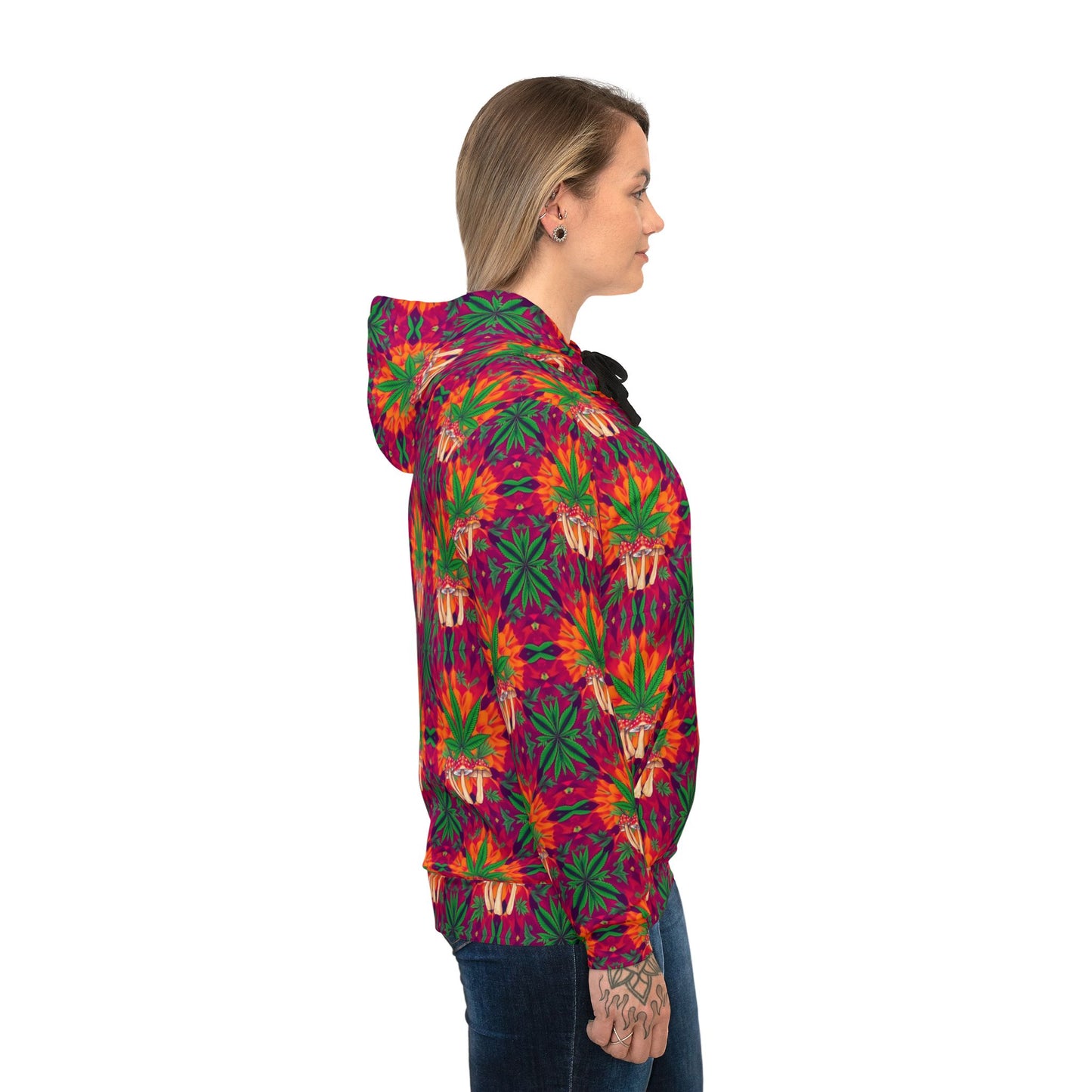 "Marijuana Fumes and Shrooms" Colorful Pattern Athletic Hoodie for Trendy Comfort