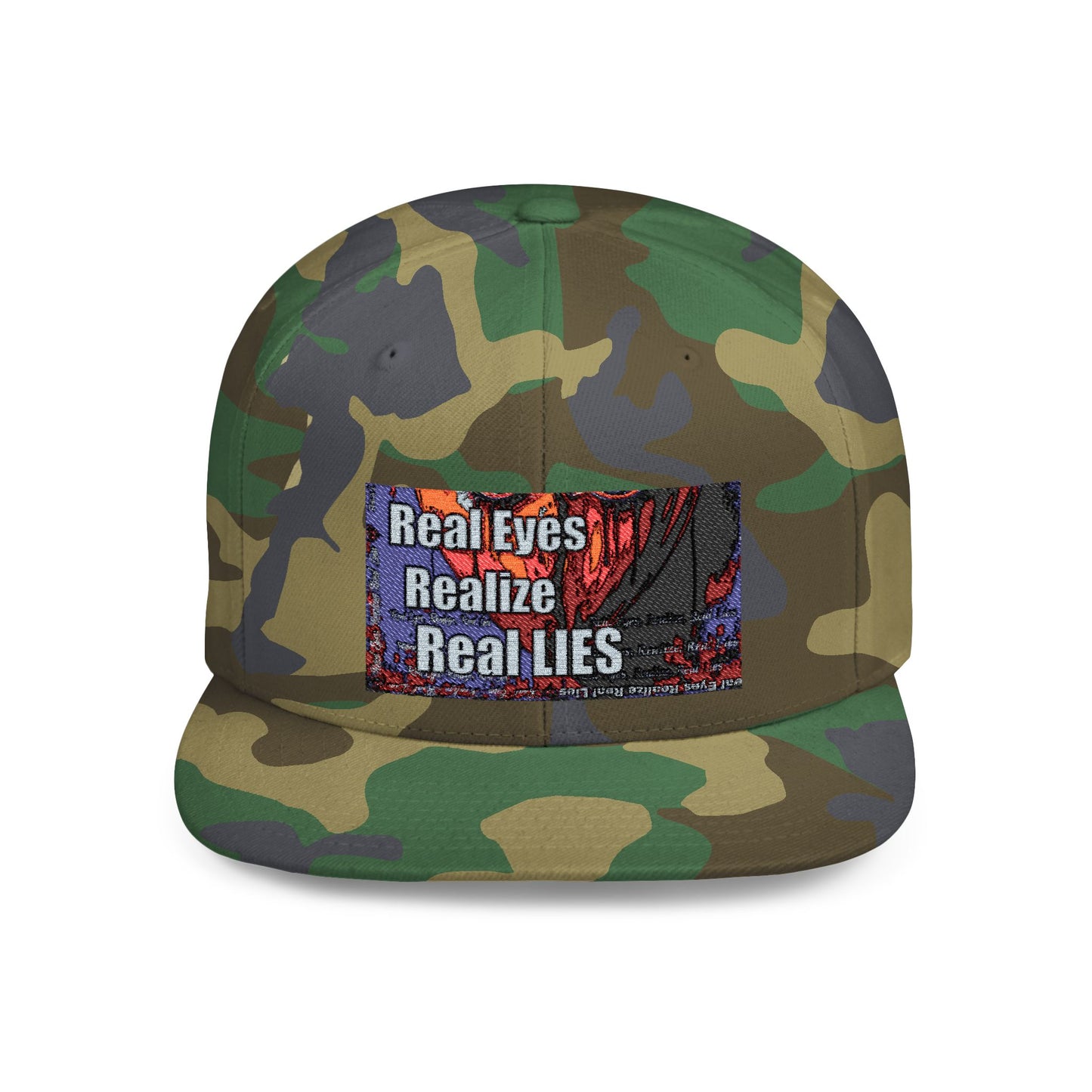 Graphic Flat Bill Snapback - "Real Eyes Realize Real Lies"