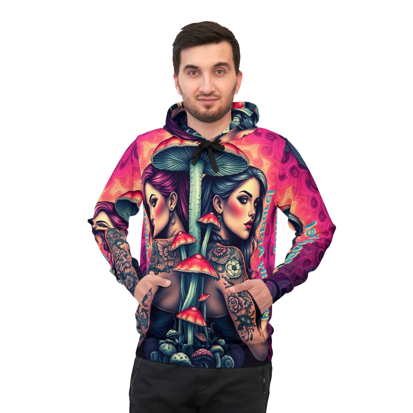 Vibrant "Bitches and Boomers" Tattoo-Inspired Athletic Hoodie - Artful Design for Trendsetters & Festival Lovers