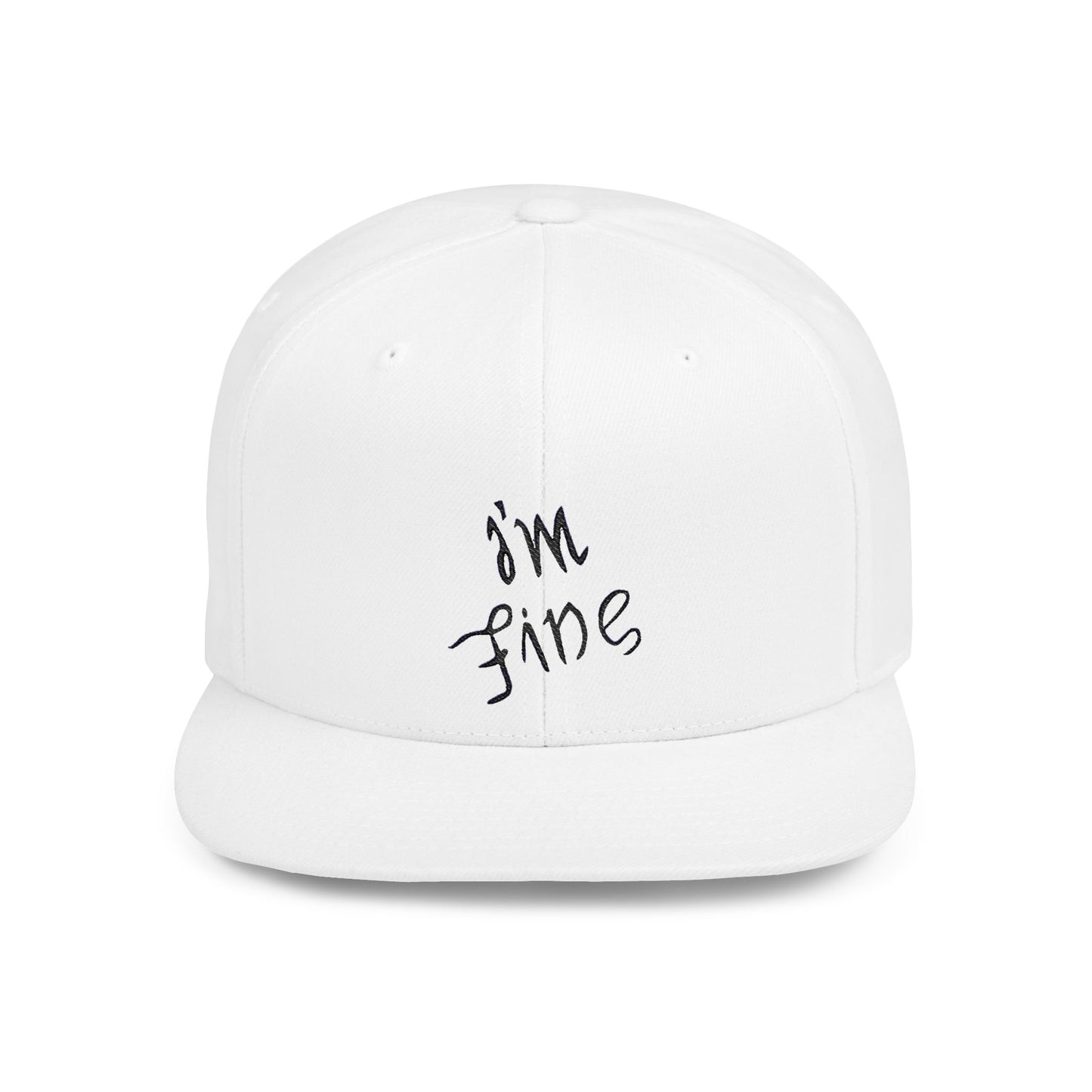 White Flat Bill Snapback Hat - 'I'm Fine/Save Me' Casual Cap