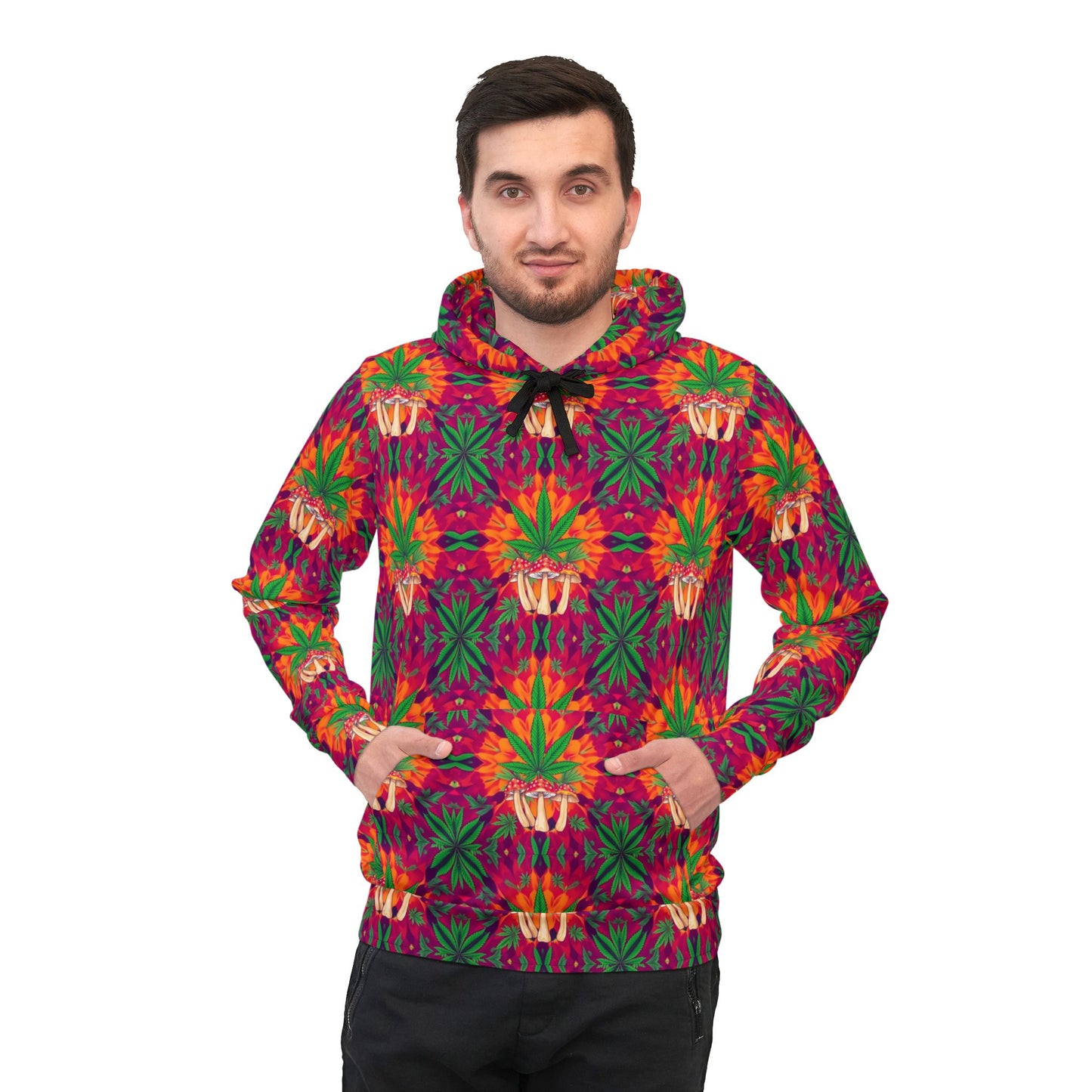 "Marijuana Fumes and Shrooms" Colorful Pattern Athletic Hoodie for Trendy Comfort