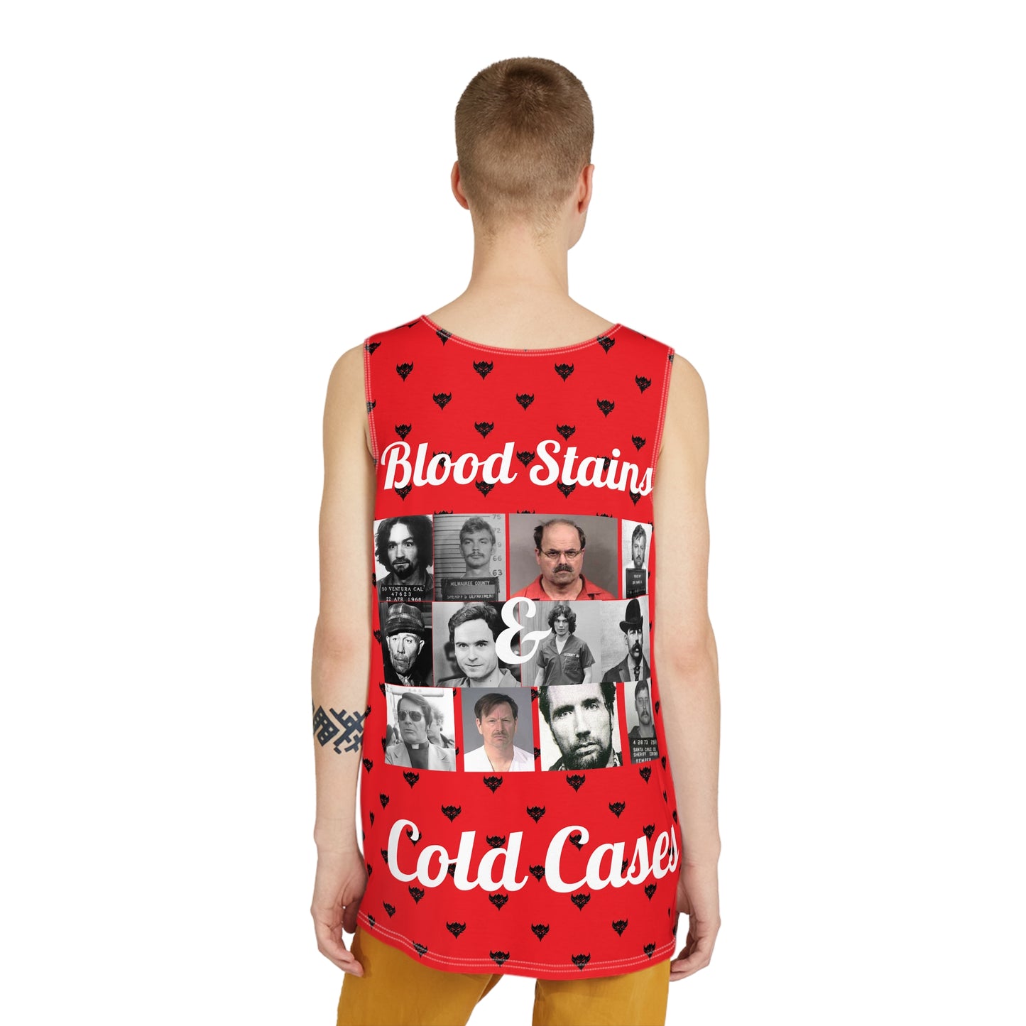 Men's True Crime-Inspired Tank Top - 'Blood Stains & Cold Cases" Design