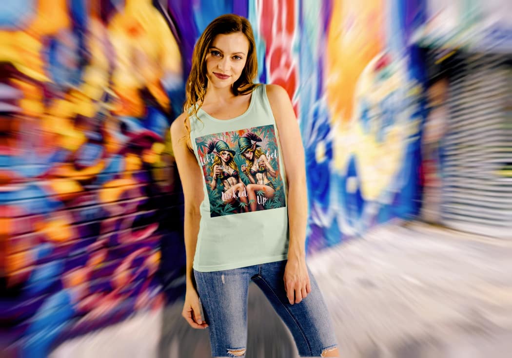 "Let's Get Lucked Up" Wicked Vibes Women's Racerback Tank - Tropical Party Design