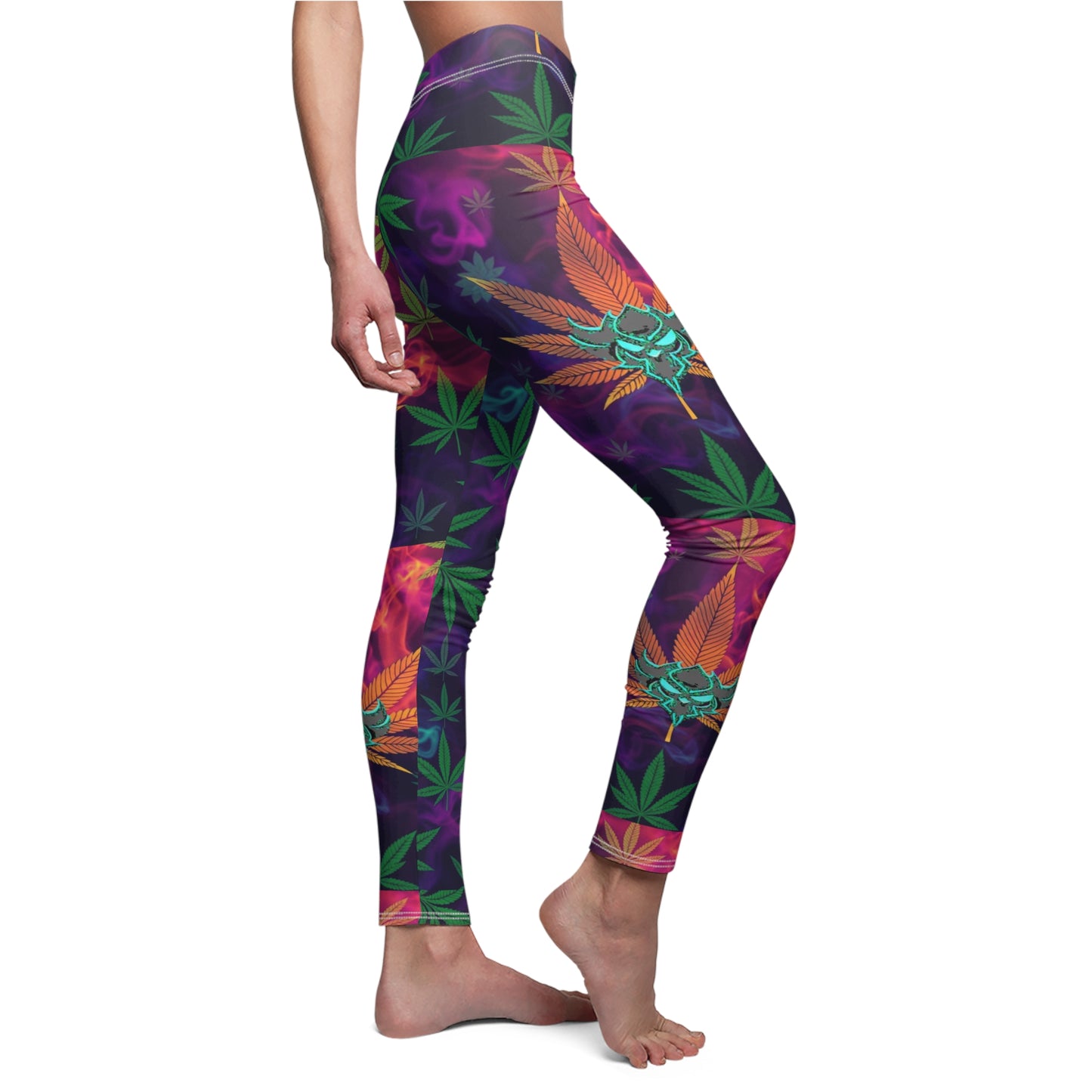 Vibrant "420" Boho Leggings with Psychedelic Leaf Design