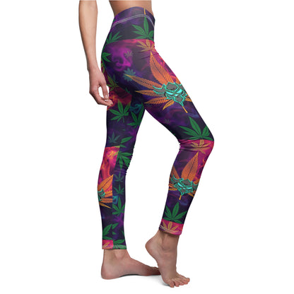 Vibrant "420" Boho Leggings with Psychedelic Leaf Design