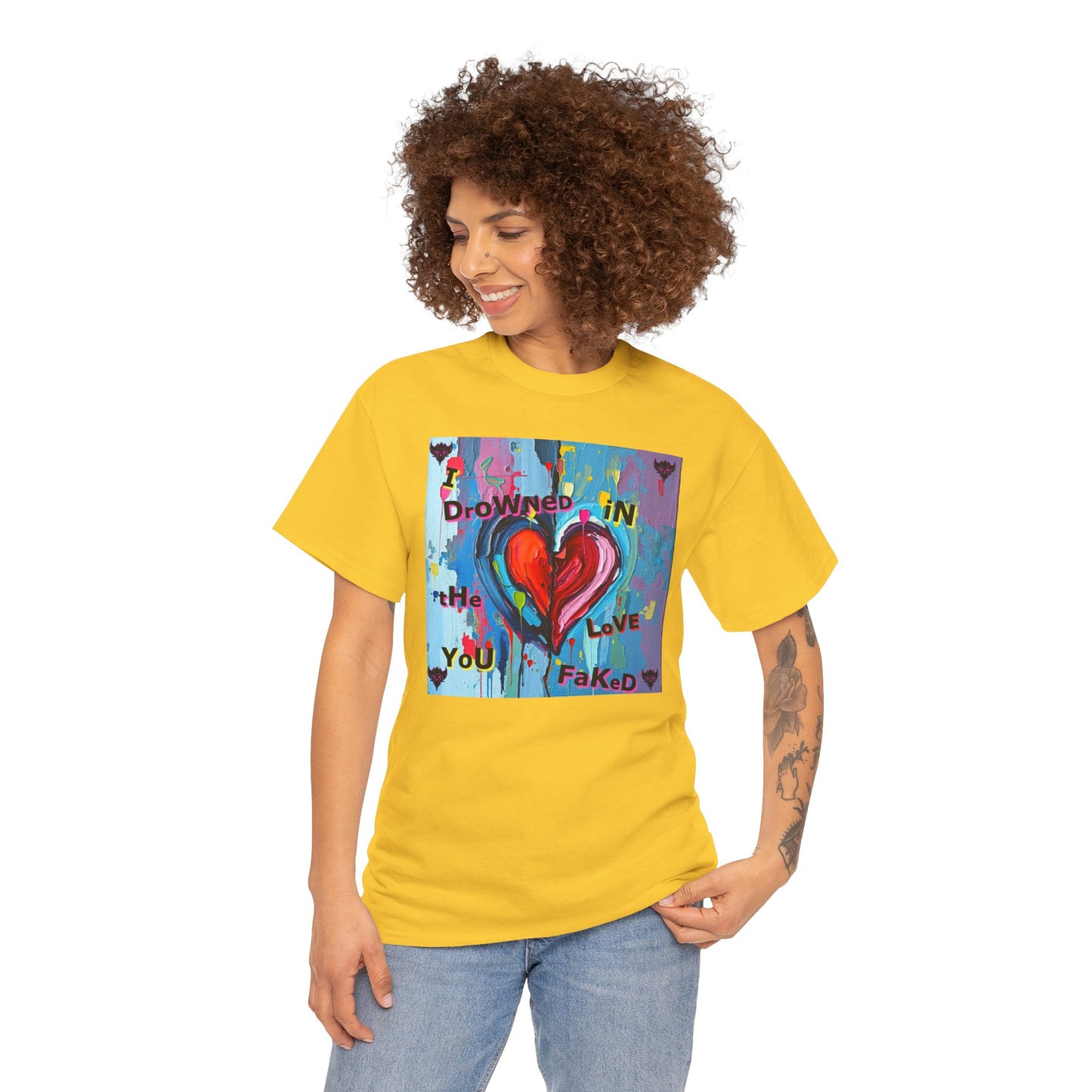 Heartfelt Unisex Heavy Cotton Tee - "I Drowned in the Love You Faked"