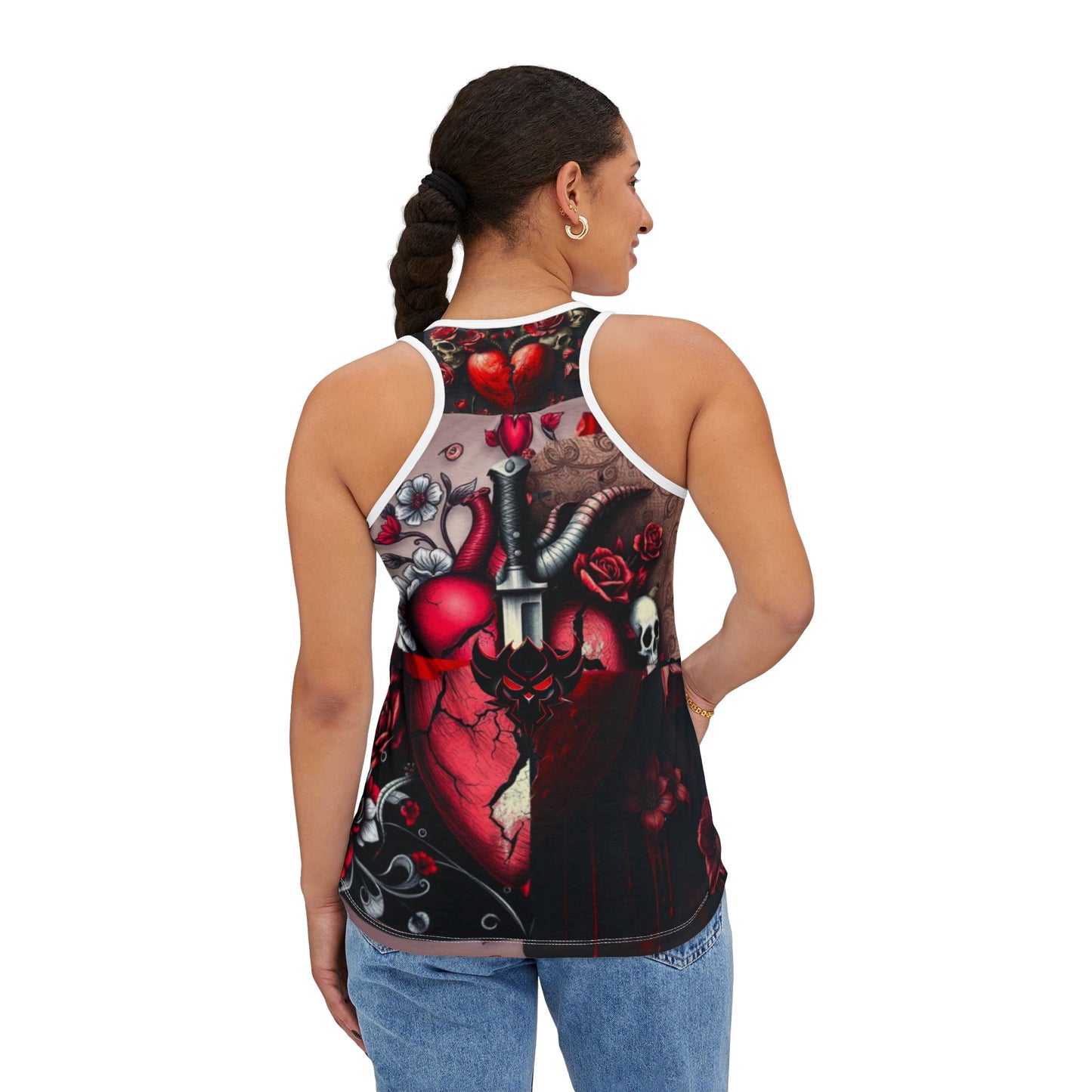 "Tangled Hearts" Edgy Women's Tank Top with Heart and Skull Design - Perfect for Rock Lovers