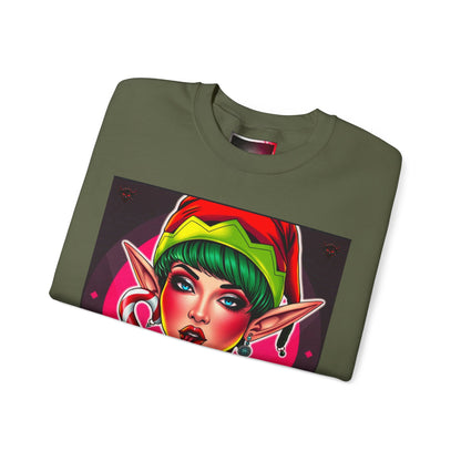 "Lick" Enchanting Elf Graphic Crewneck Sweatshirt - Unisex Heavy Blend for Festive Vibes