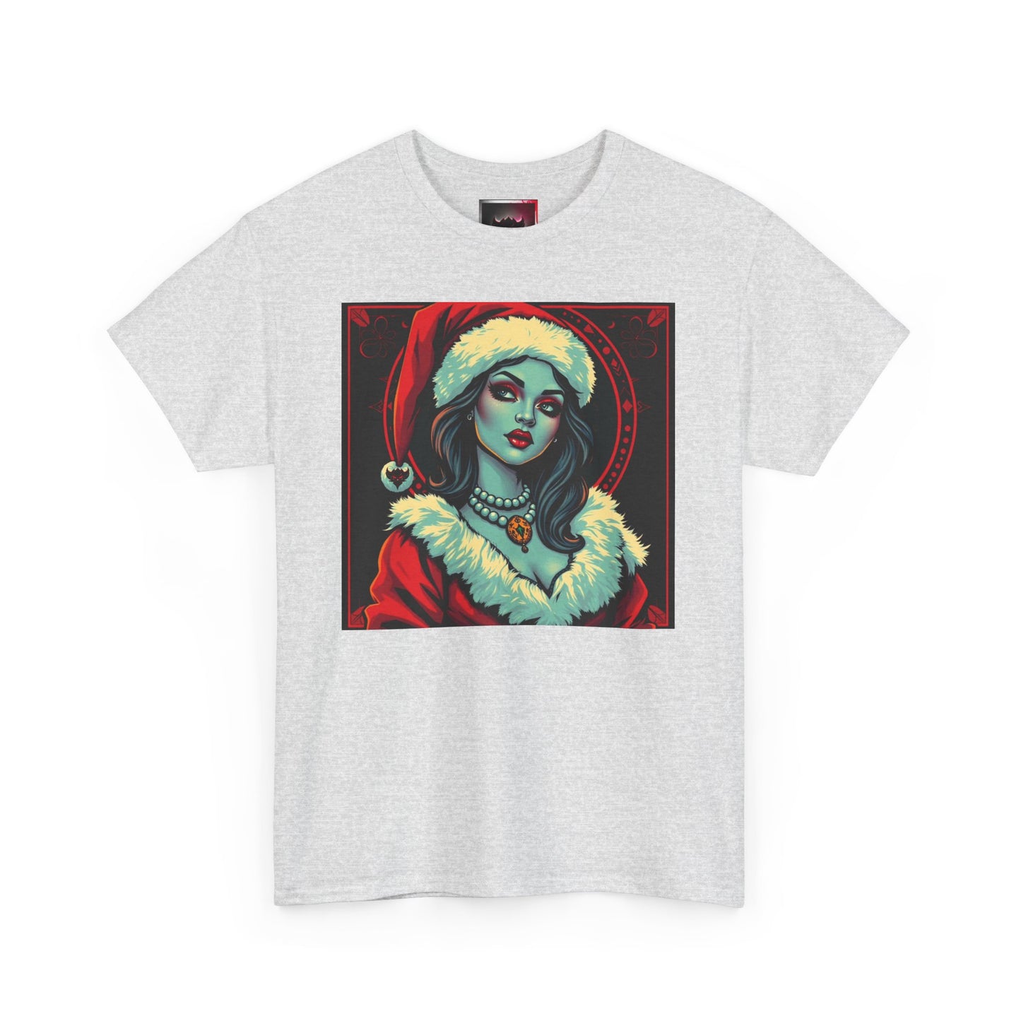 Gothic Pinup Santa Vixen Unisex Heavy Cotton Tee - Festive Holiday T-Shirt