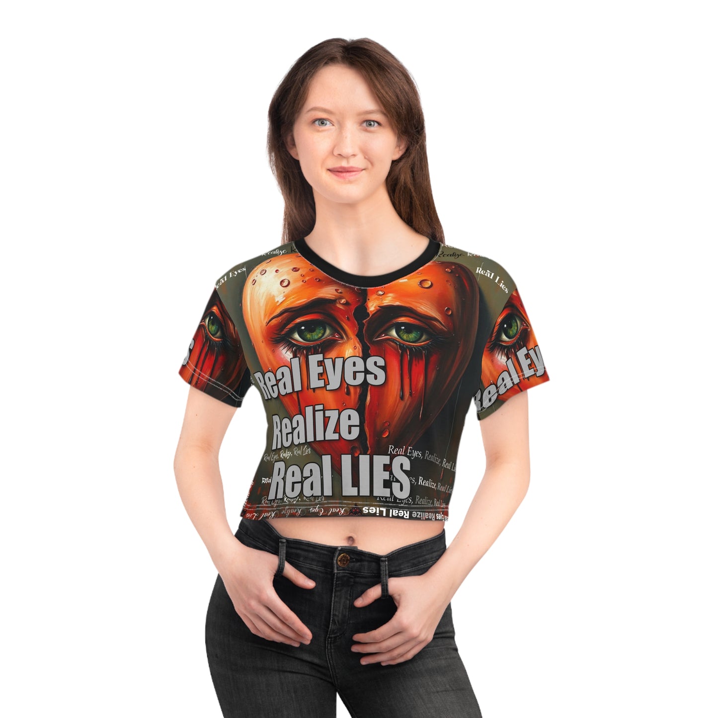 Edgy Crop Tee - 'Real Eyes, Realize, Real LIES' Graphic Shirt