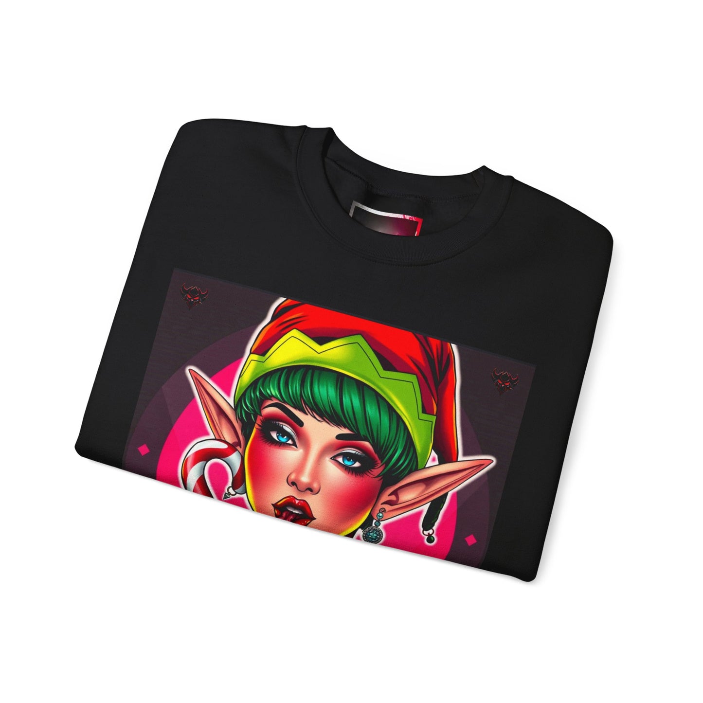 "Lick" Enchanting Elf Graphic Crewneck Sweatshirt - Unisex Heavy Blend for Festive Vibes