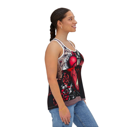 "Tangled Hearts" Edgy Women's Tank Top with Heart and Skull Design - Perfect for Rock Lovers