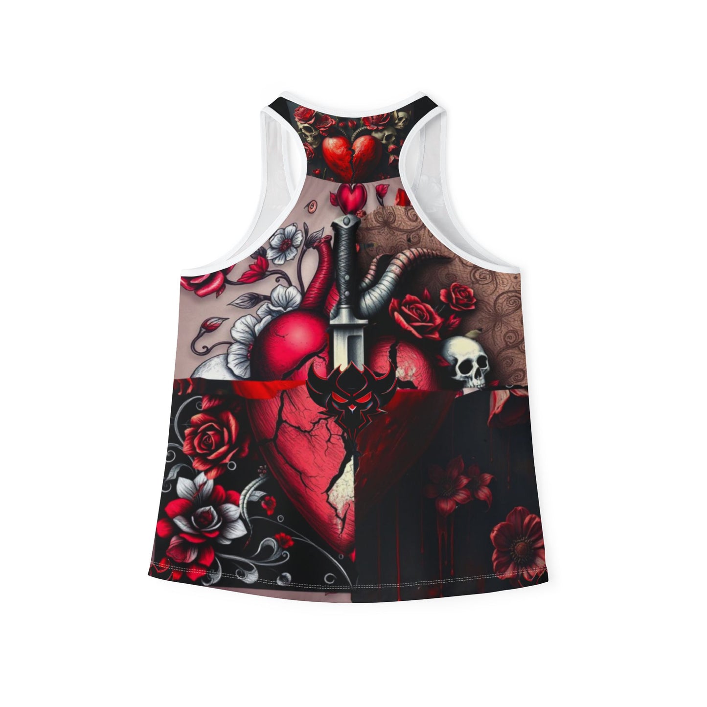 "Tangled Hearts" Edgy Women's Tank Top with Heart and Skull Design - Perfect for Rock Lovers