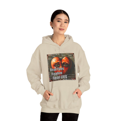 Unisex Hoodie with "Real Eyes Realize Real LIES" Graphic - Trendy Streetwear