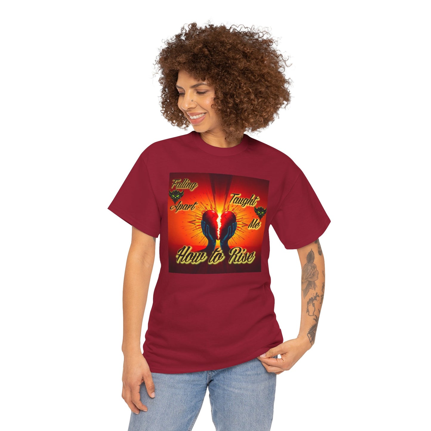 Inspirational Unisex Heavy Cotton Tee - "Falling Apart Taught Me How to Rise" Design