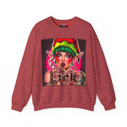 "Lick" Enchanting Elf Graphic Crewneck Sweatshirt - Unisex Heavy Blend for Festive Vibes