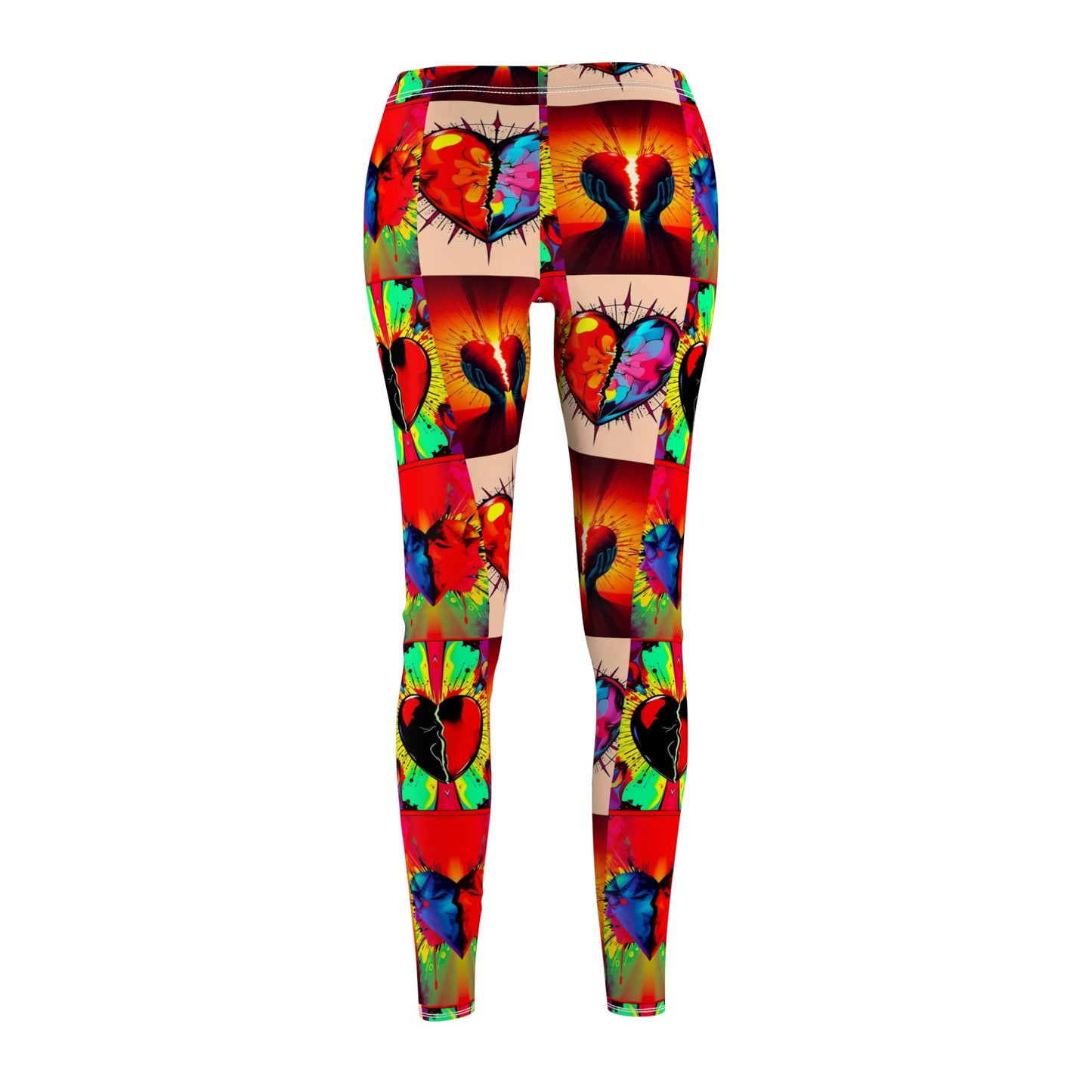 "Heart Broken and Hopeful" Vibrant Heart Graphic Casual Leggings for Women - Colorful Fitness Wear