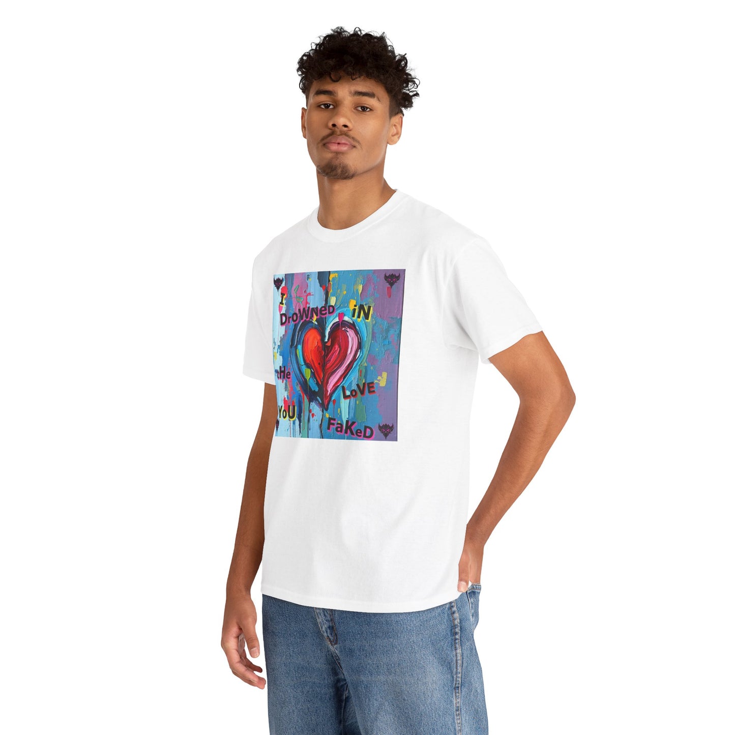 Heartfelt Unisex Heavy Cotton Tee - "I Drowned in the Love You Faked"