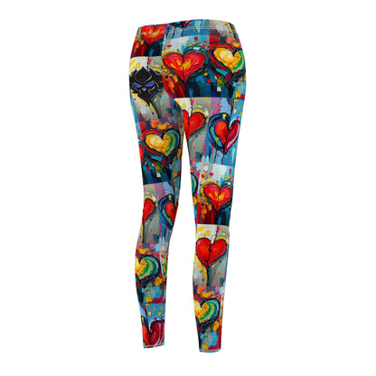 "Heart Broken" Colorful Heart Print Casual Leggings for Women - Perfect for Everyday Wear