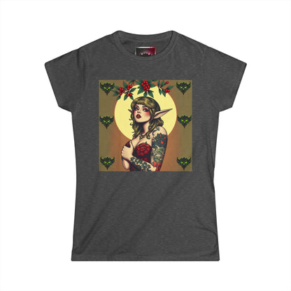 Vintage Green Mistletoe Elf- Women's Softstyle Tee- Boho Chic Graphic T-Shirt