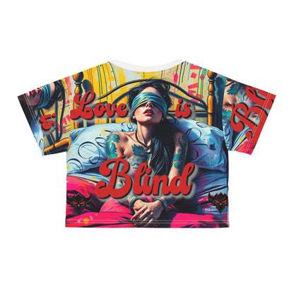 Vibrant "Love is Blind" Crop Tee - Edgy Graphic Top for Fashion-Forward Souls