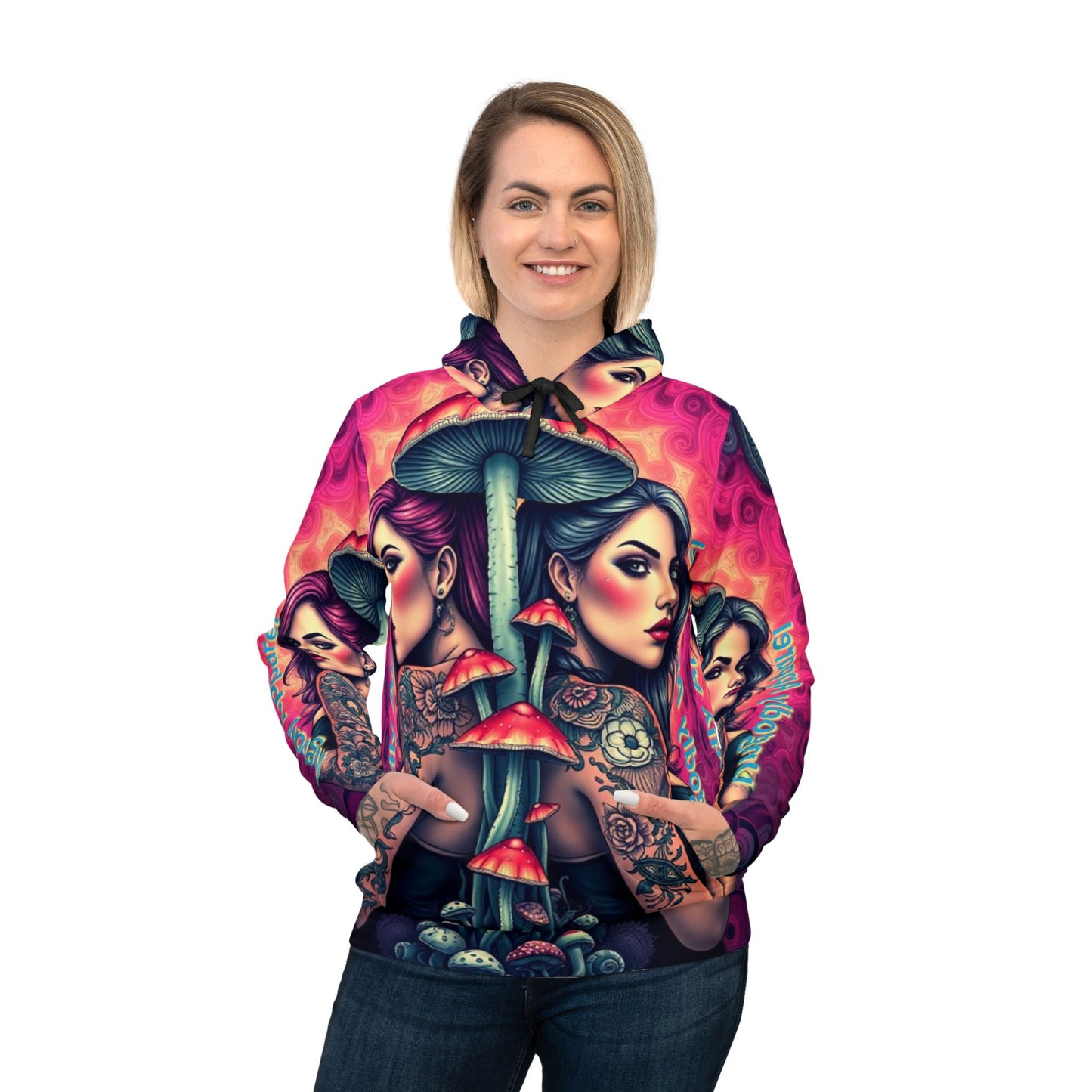 Vibrant "Bitches and Boomers" Tattoo-Inspired Athletic Hoodie - Artful Design for Trendsetters & Festival Lovers