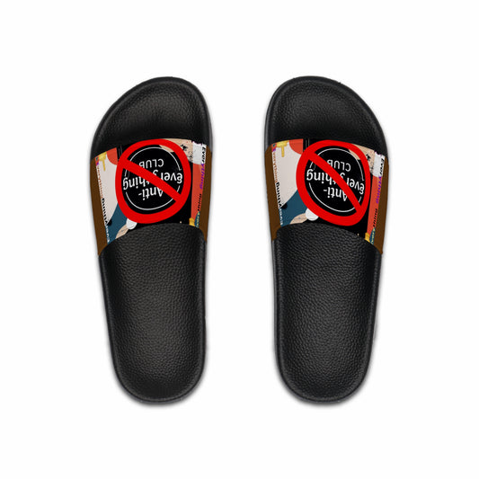 Men's Slide Sandals - Bold Statement Slippers with "Anti-Everything Club"  Design