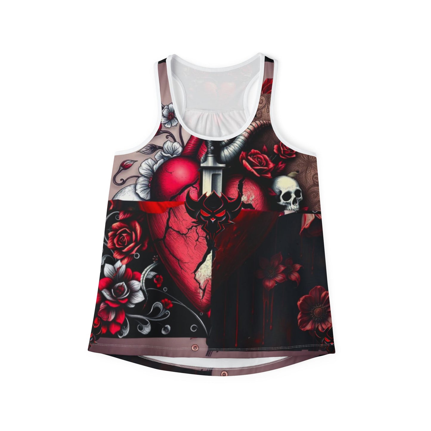 "Tangled Hearts" Edgy Women's Tank Top with Heart and Skull Design - Perfect for Rock Lovers