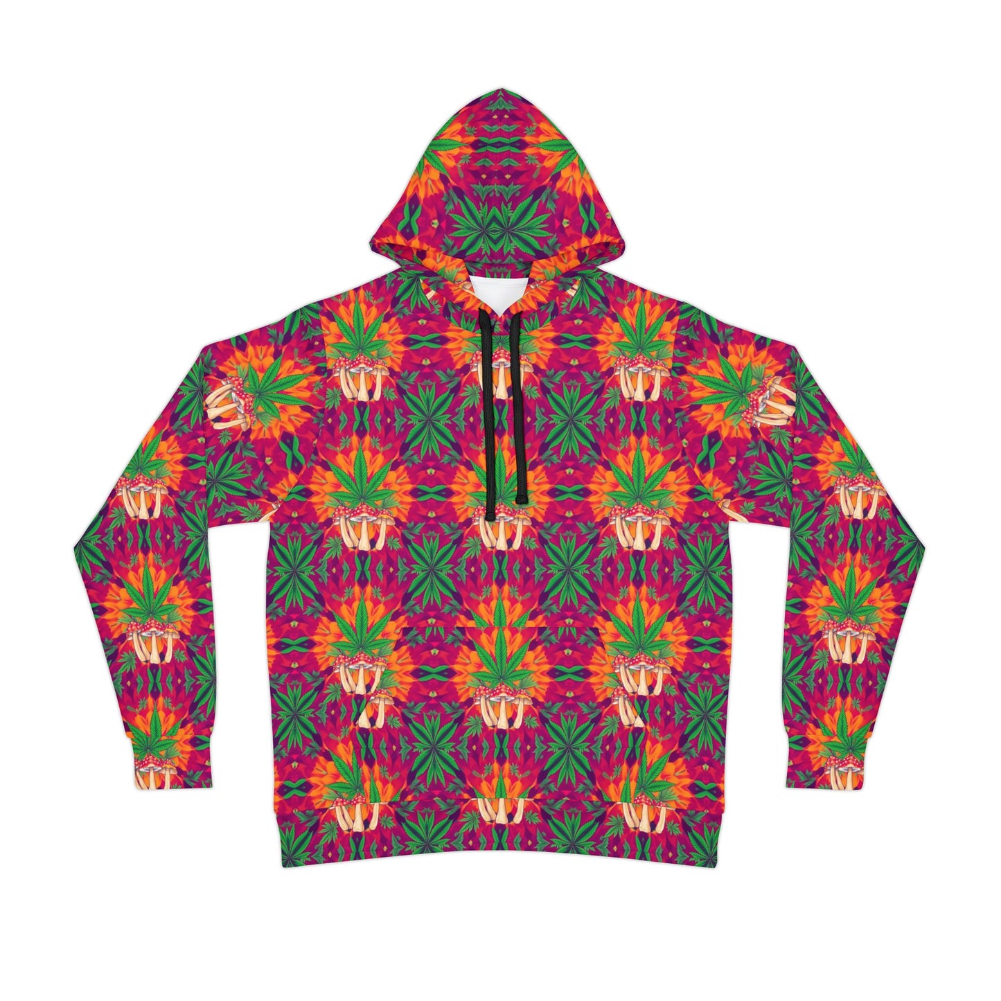 "Marijuana Fumes and Shrooms" Colorful Pattern Athletic Hoodie for Trendy Comfort