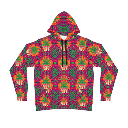 "Marijuana Fumes and Shrooms" Colorful Pattern Athletic Hoodie for Trendy Comfort