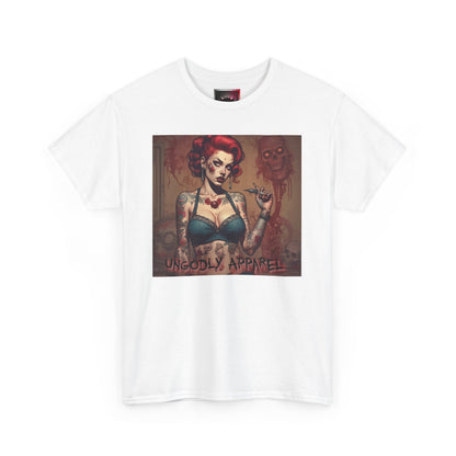 Gothic Zombie Girl Tattoo Print Unisex Heavy Cotton T-Shirt - Perfect for Alternative Fashion Lovers