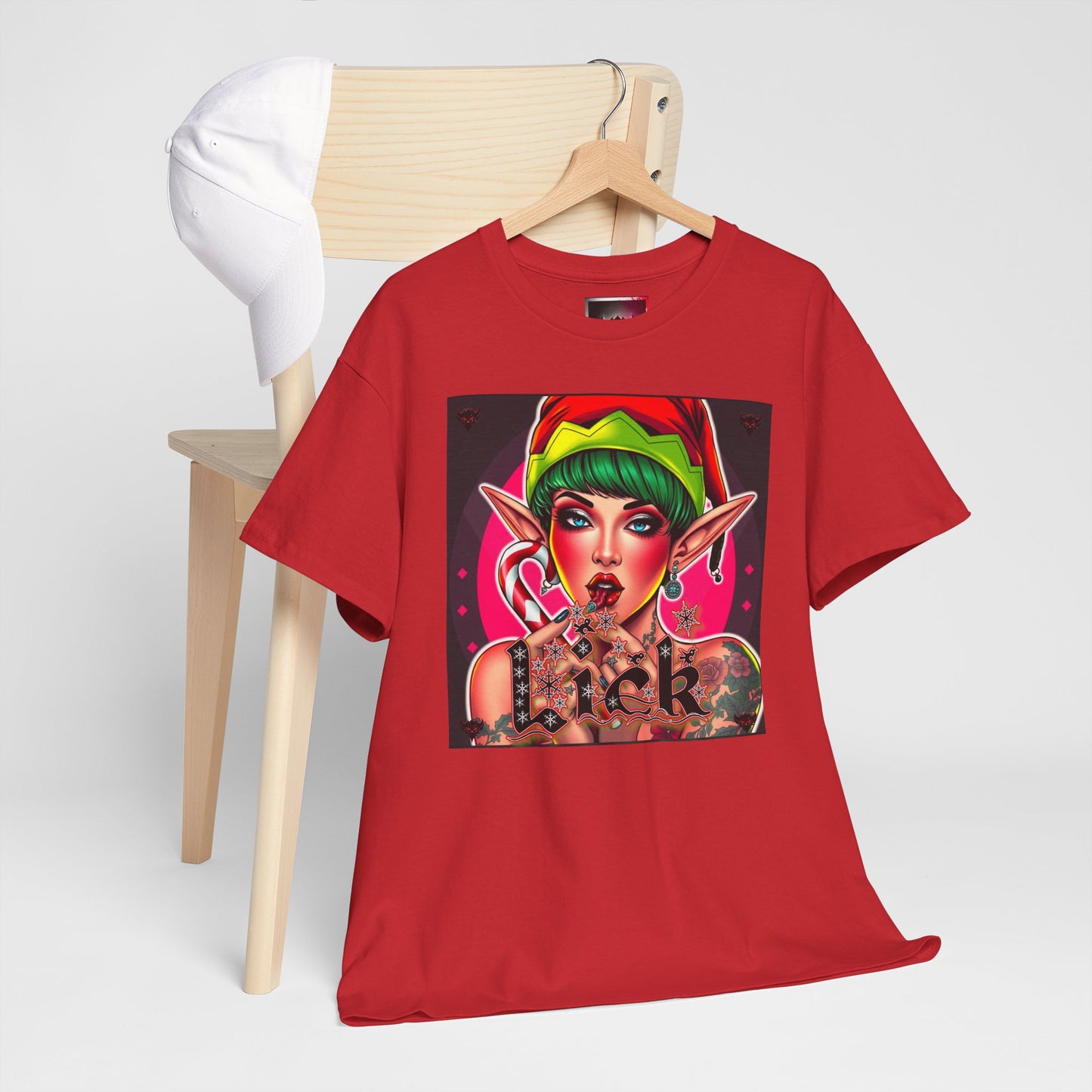 "Lick" Enchanting Elf Graphic T-Shirt - Unisex Heavy Cotton Shirt for Festive Vibes