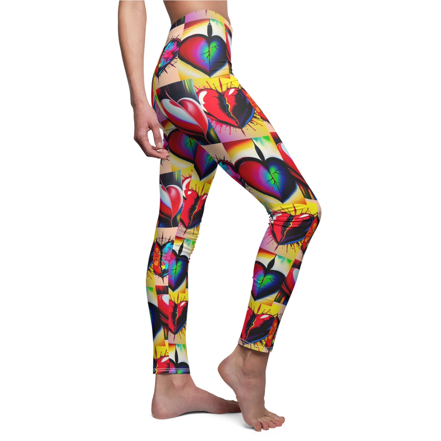 "You Broke Me But I Rebuilt Stronger" Colorful Heart Print Leggings for Women - Casual Fitness Fashion