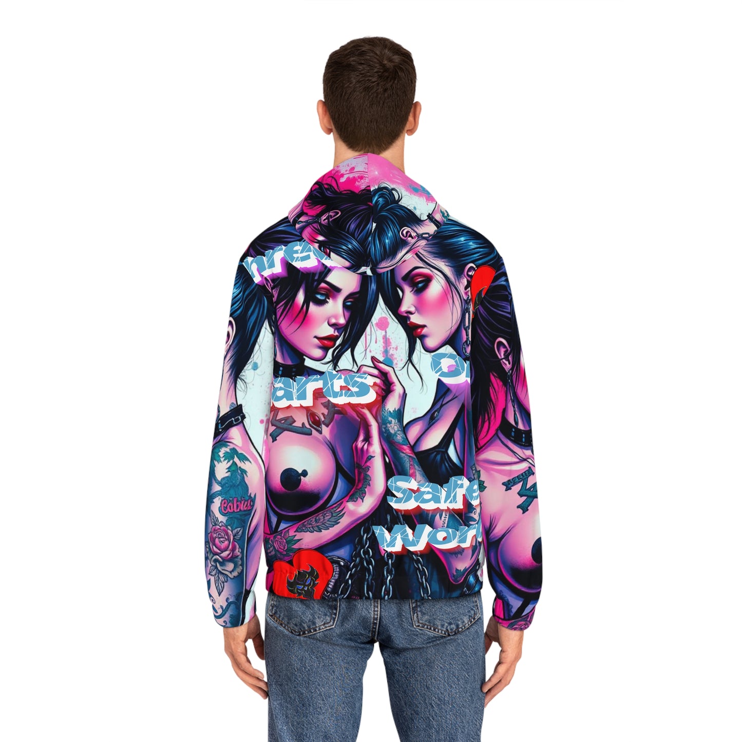 "3 Hearts" Vibrant Tattoo Art Full-Zip Hoodie for Bold Style