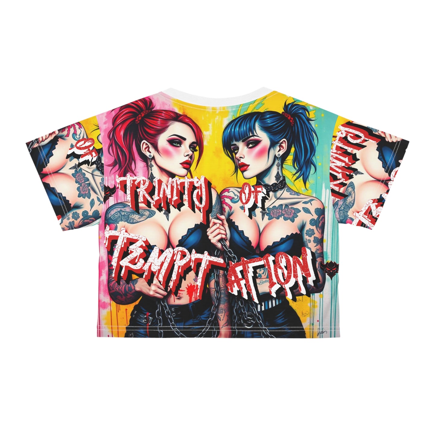 Trinity of Temptation Crop Tee - Bold Graphic Tees for Alternative Fashion Lovers