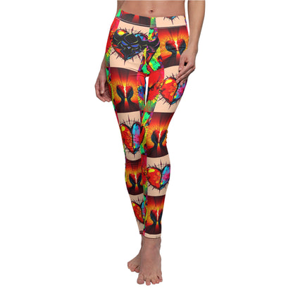 "Heart Broken and Hopeful" Vibrant Heart Graphic Casual Leggings for Women - Colorful Fitness Wear