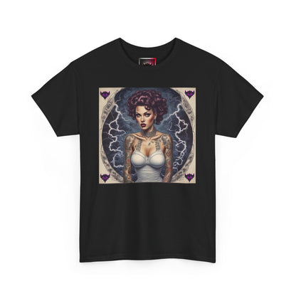 Gothic Glam Frankenstein's Bride Unisex Heavy Cotton T-Shirt - Vintage Tattoo Art Design