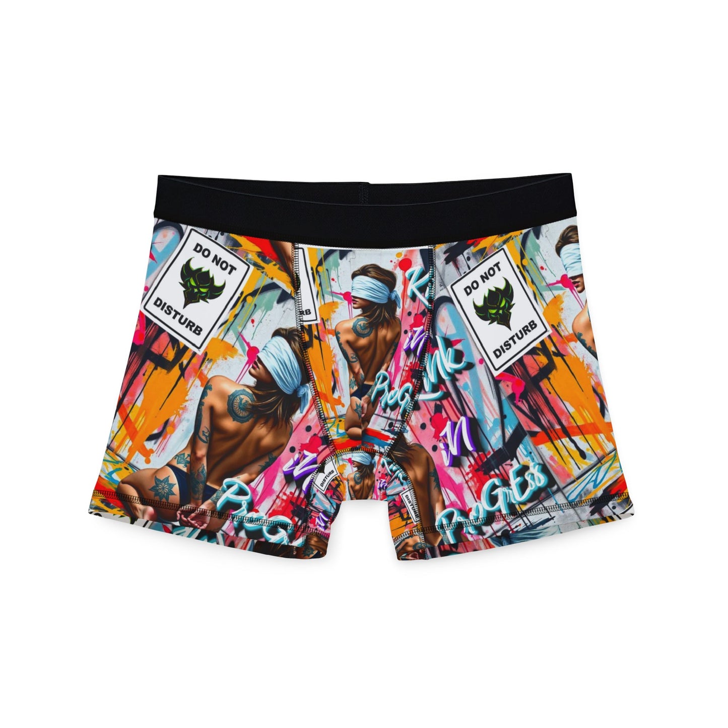 Vibrant Men's Boxers - 'Kink in Progress' Graphic Design for Comfort and Style