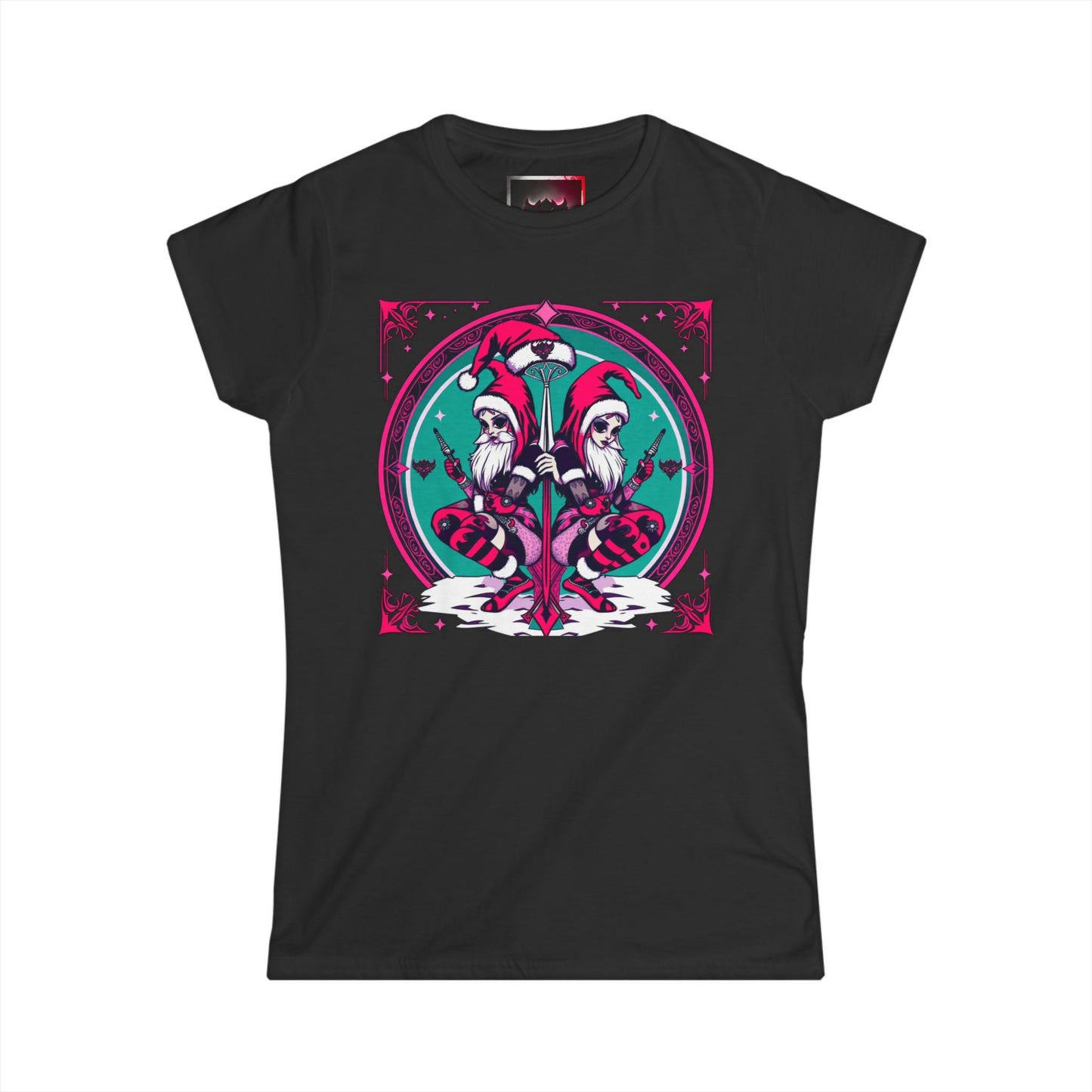 Whimsical Women's Softstyle T-Shirt - Festive Dual-Gothic Elf Design for Holidays