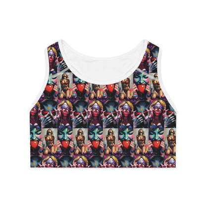 "Ungodly Kinks" Vibrant Art-Print Sports Bra - Empower Your Workout