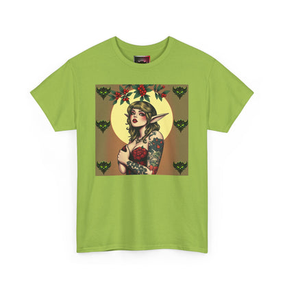 Vintage-Inspired "Mistle Toe Elf" Tattoo Art Unisex Heavy Cotton T-Shirt