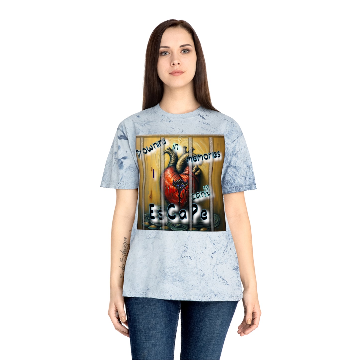 Vibrant Unisex Color Blast T-Shirt - "Drowning in Memories I Can't Escape" Design