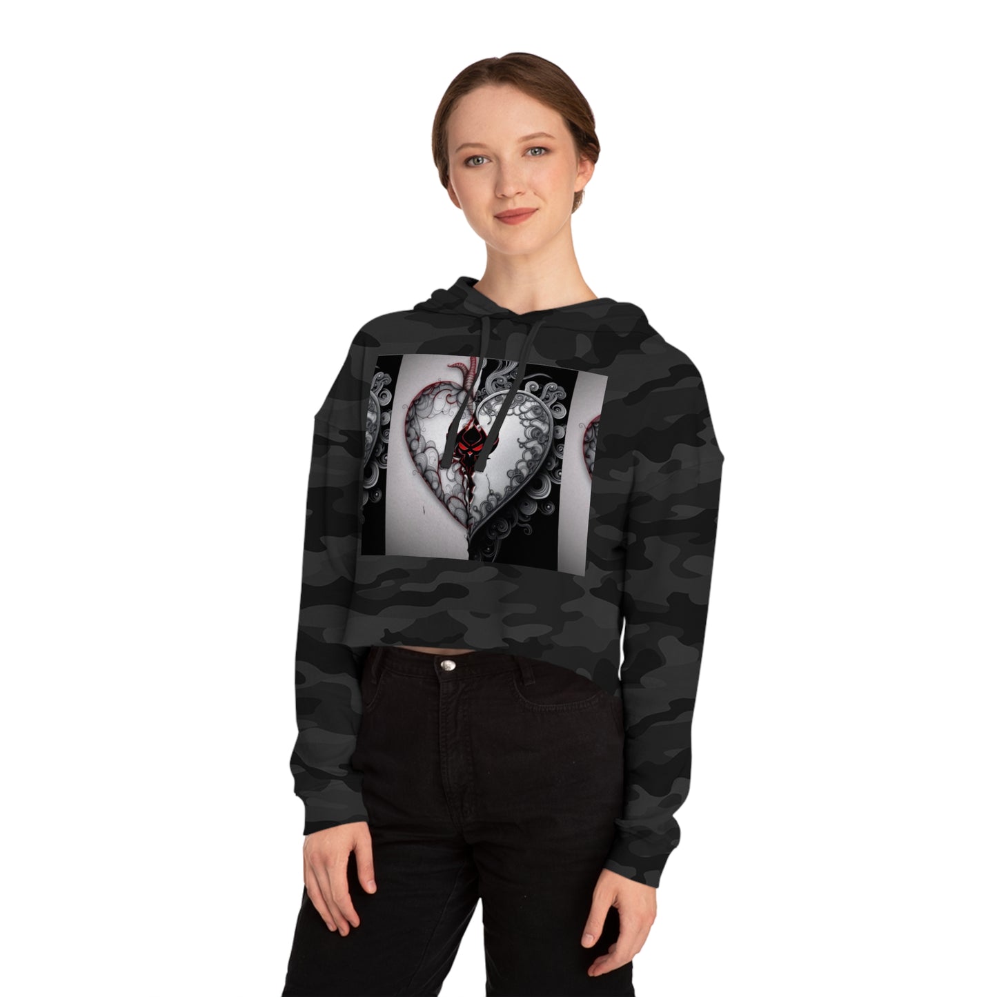 "You Promised Me Forever, But Left in a Moment" Edgy Heart Design Women’s Cropped Hooded Sweatshirt - Perfect for Romantic Occasions