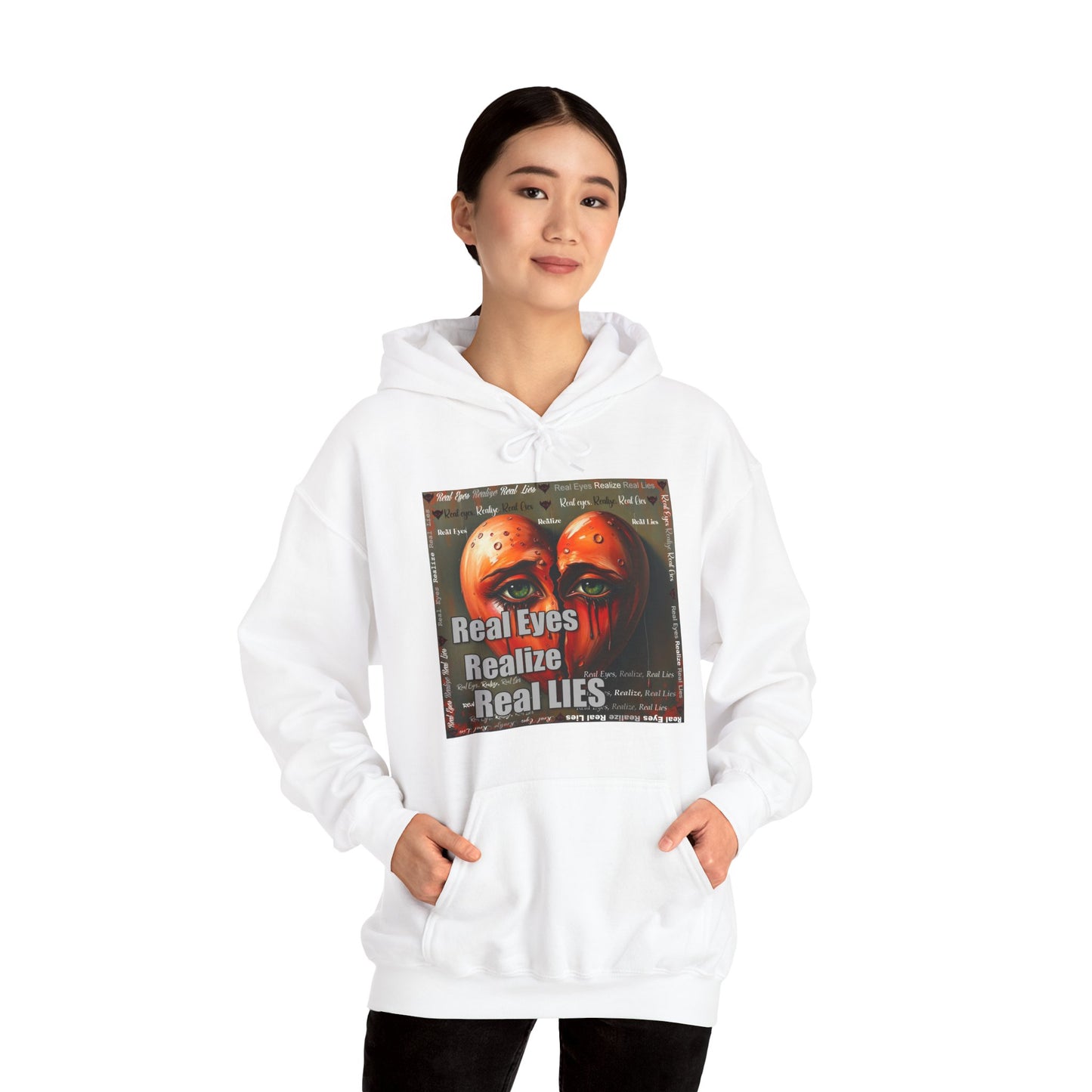 Unisex Hoodie with "Real Eyes Realize Real LIES" Graphic - Trendy Streetwear